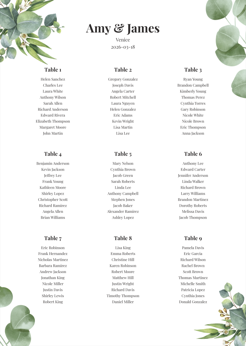 Guest-count wedding seating chart preview