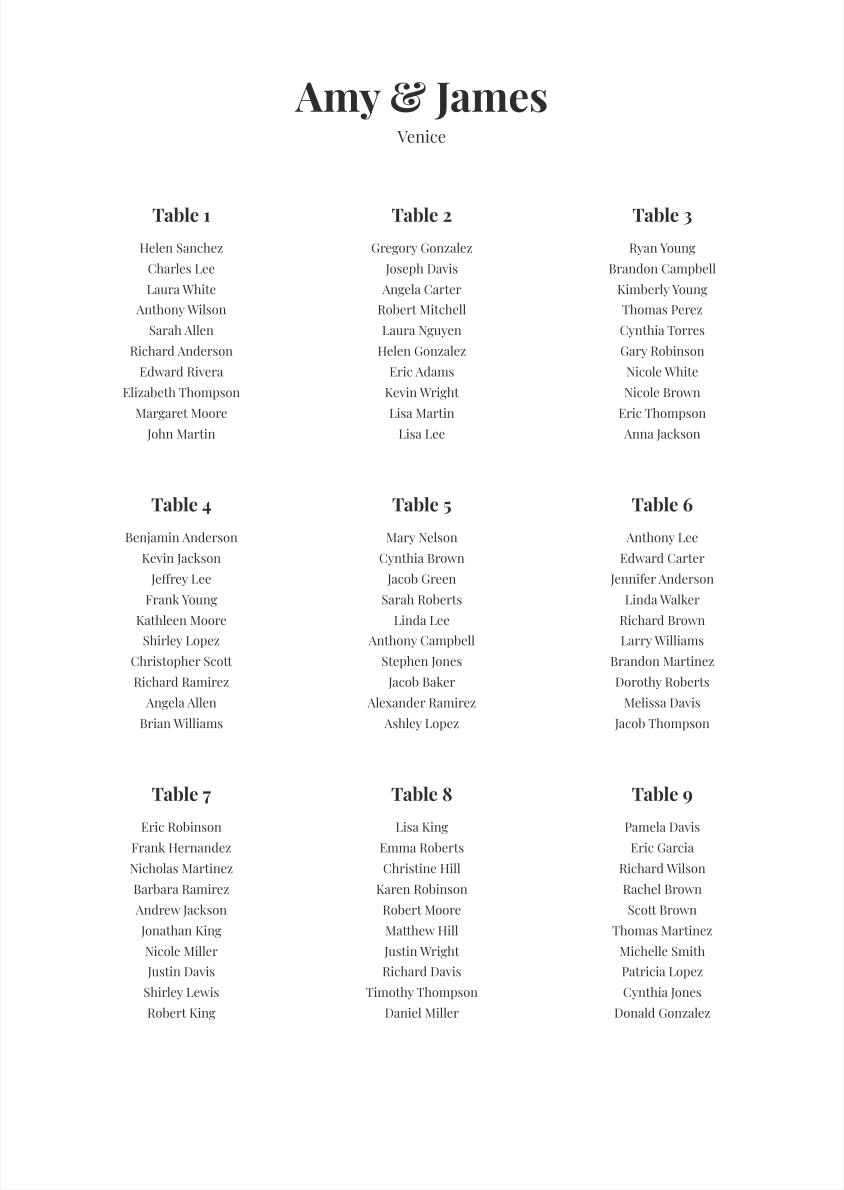 Guest-count wedding seating layout design