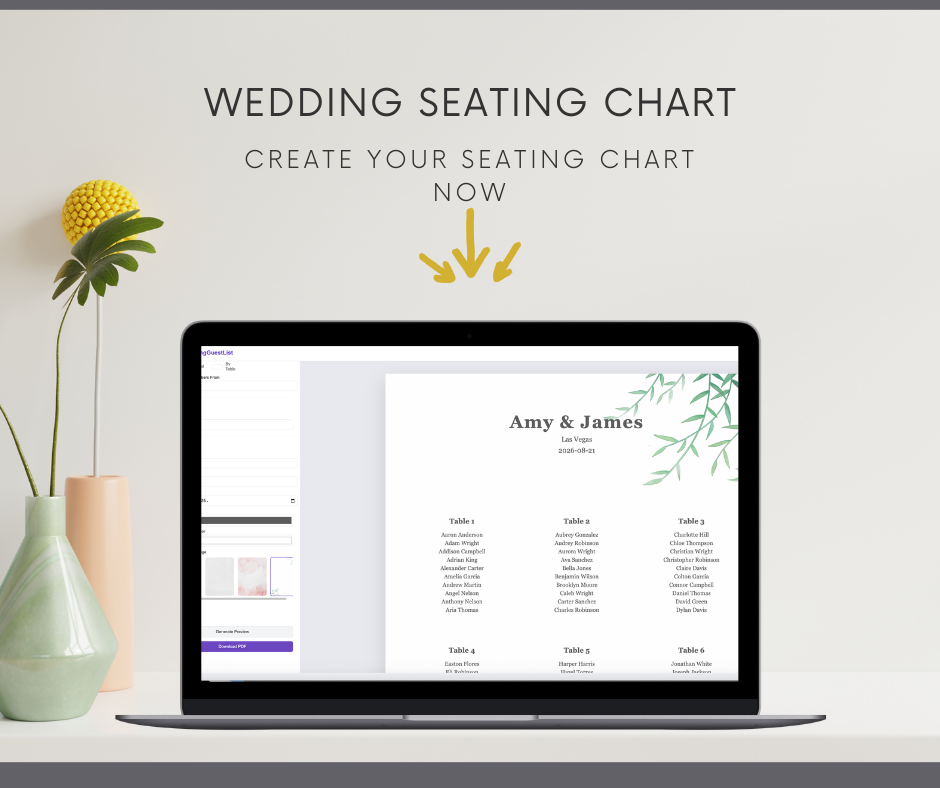 MyWeddingGuestList editor preview on a laptop